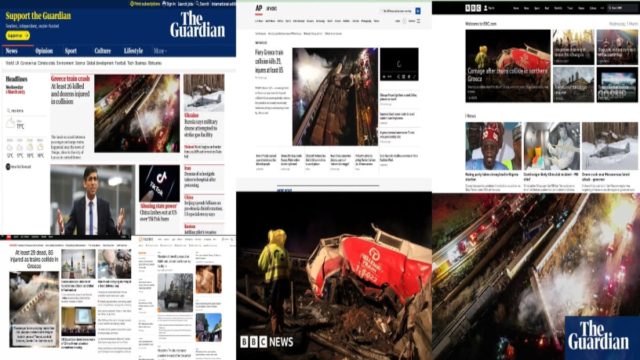 Σύγκρουση τρένων στα Τέμπη: «Είναι μια φριχτή νύχτα» – Πρώτο θέμα στα μεγαλύτερα ΜΜΕ στον κόσμο η σιδηροδρομική τραγωδία (photo-video)