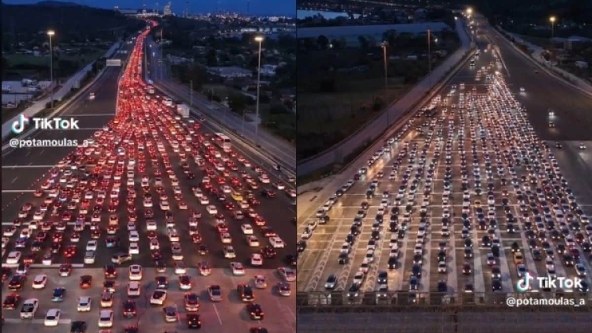 «Κόκκινο ποτάμι» η επιστροφή των εκδρομέων του Πάσχα – Εντυπωσιακές εικόνες από drone πάνω από τα διόδια της Ελευσίνας