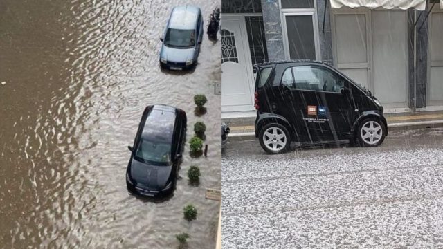 «Άνοιξαν οι ουρανοί» στην Πτολεμαϊδα: Ποτάμια οι δρόμοι από τις σφοδρές καταιγίδες και το χαλάζι (video)