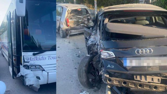 Συναγερμός στην Θεσσαλονίκη:  Τουριστικό λεωφορείο έπεσε σε 10 σταθμευμένα αυτοκίνητα! (video+photos)
