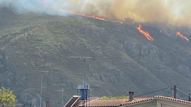 Φωτιά στο Δερβενάκι λίγο έξω από το Αίγιο – Πάνω από σπίτια οι φλόγες (video & photos)