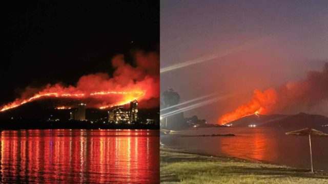 Φωτιά στο Αλιβέρι: Εφιαλτική νύχτα για τους κατοίκους –  Η μάχη των εναέριων μέσων και η σύλληψη 75χρονου