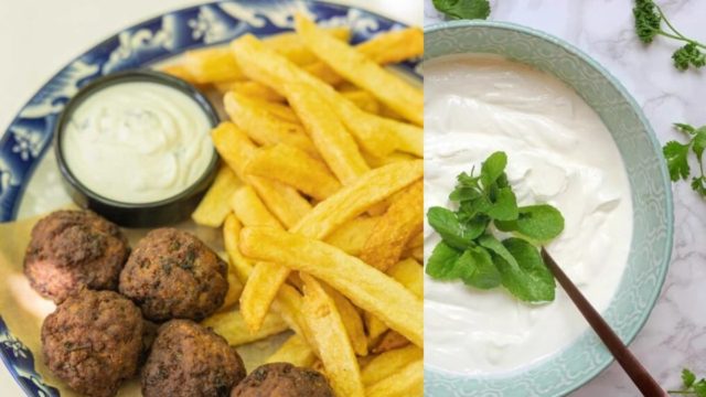 Αφράτα και μυρωδάτα κεφτεδάκια, με ντιπ γιαουρτιού