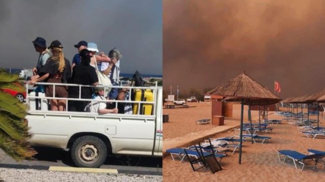 Φωτιά στη Ρόδο: Απομακρύνουν τους τουρίστες ακόμα και με αγροτικά – Κάηκαν ξενοδοχεία (Video)