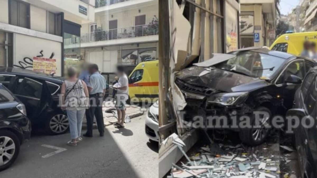 Σοβαρό τροχαίο στο κέντρο της Λαμίας: Αμάξι μπήκε σε βιτρίνα καταστήματος – Απίστευτες εικόνες