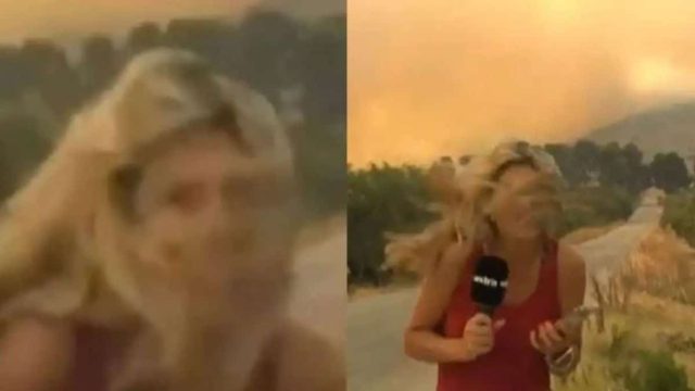 Φωτιά στη Νέα Αγχίαλο: H στιγμή που το ωστικό κύμα της έκρηξης παρέσυρε τη δημοσιογράφο
