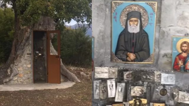Απέραντο δέος: Το μικροσκοπικό εκκλησάκι στη μνήμη του Αγίου Παΐσιου που βρίσκεται στον κορμό ενός δέντρου