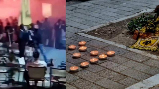 Φονικά επεισόδια στη Νέα Φιλαδέλφεια: Φίλαθλοι της ΑΕΚ αποχαιρετούν με κεριά και κιτρινόμαυρα κασκόλ τον 22χρονο Μιχάλη που έπεσε νεκρός από Κροάτες χούλιγκαν (photo)