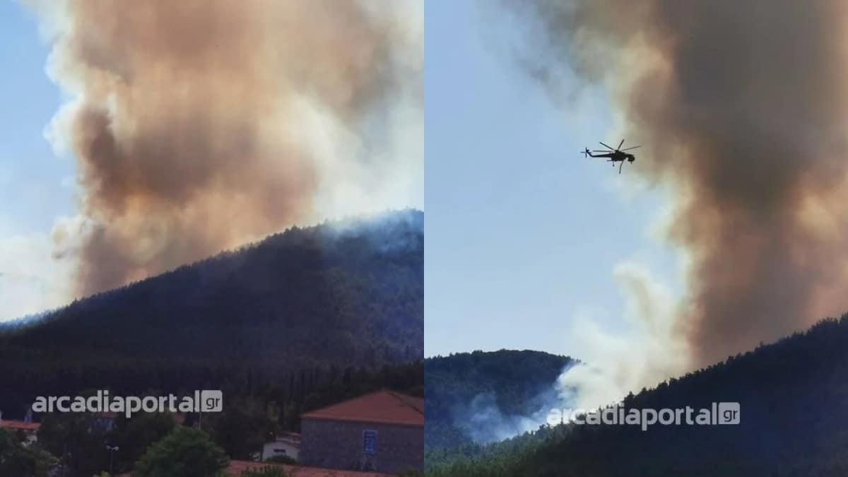 Μεγάλη φωτιά στην Τρίπολη: Καίει στην περιοχή του Αγίου Βλάσση – Απειλείται το Μαίναλο