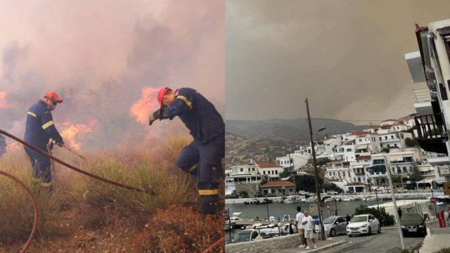 Θεριεύει η φωτιά στην Άνδρο: Ήχησε το «112» – Εκκενώνεται το χωριό Γίδες (video)