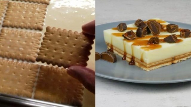 Με 5 ευρώ έτοιμο σε 10′ – «Παραδεισένιο» γλυκό ψυγείου με καραμέλα και τραγανό μπισκότο
