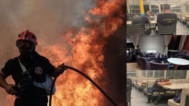 Εικόνες ντροπής: Πύρινες αντιδράσεις για τους κατάκοπους πυροσβέστες που κοιμούνται στο πάτωμα πλοίου κατά την επιστροφή τους από τη Ρόδο