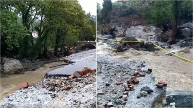 Πάει κι αυτός: Κατέρρευσε δρόμος προς το Πήλιο μετά τις πλημμύρες και έγινε ποτάμι (video)