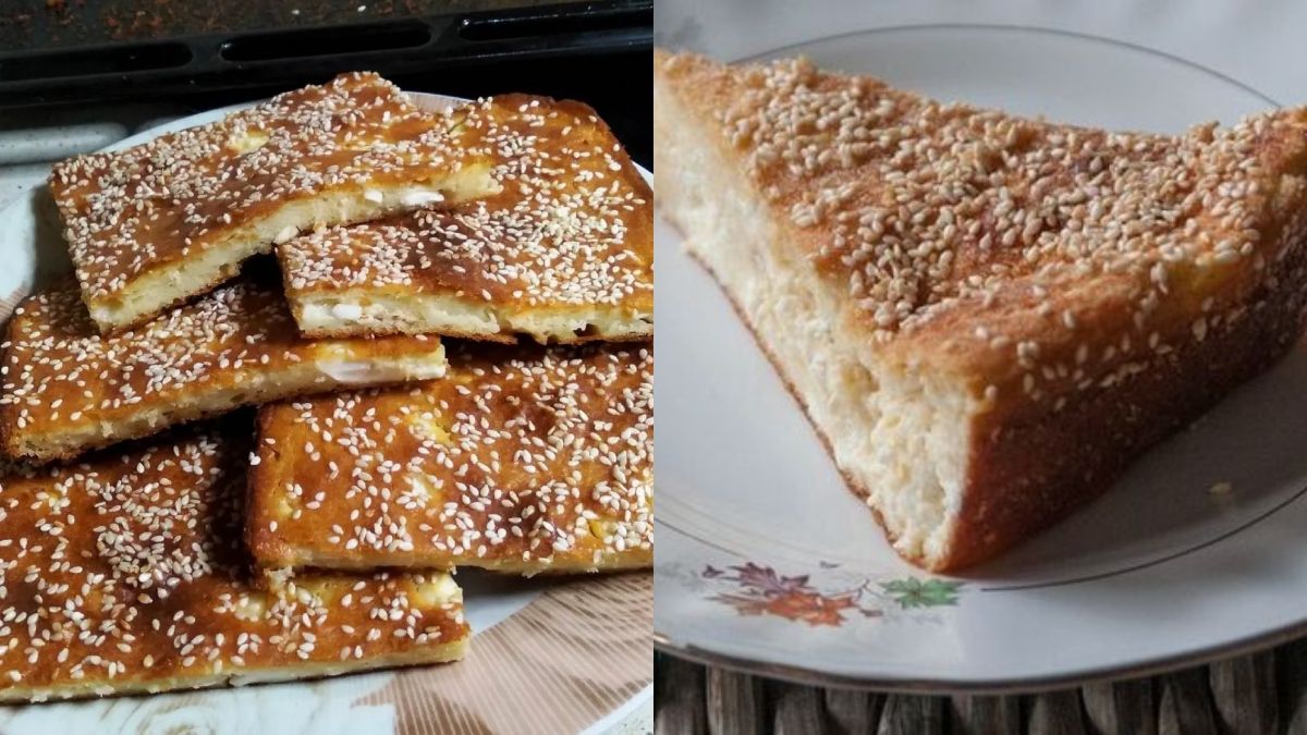 Σουσαμένια τυρόπιτα χωρίς φύλλο με κρεμώδη γέμιση από γιαούρτι και φέτα έτοιμη σε 5′