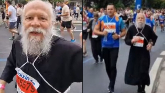 Άνθρωπος με υψηλά ιδανικά: 65χρoνος αρχιμανδρίτης από τη Ναύπακτο έτρεξε με τα ράσα στον μαραθώνιο