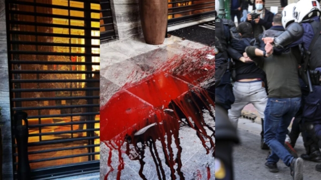 Επέτειος Πολυτεχνείου: Έντονα επεισόδια στην Σταδίου – Έσπασαν τζαμαρία και πέταξαν μπογιές σε είσοδο ξενοδοχείου