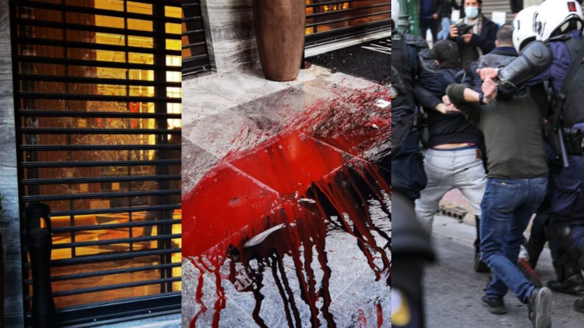 Επέτειος Πολυτεχνείου: Έντονα επεισόδια στην Σταδίου – Έσπασαν τζαμαρία και πέταξαν μπογιές σε είσοδο ξενοδοχείου