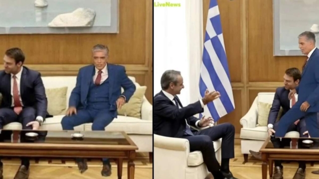 Το «τερμάτισε» ο Νίκος Ευαγγελάτος: Στριμώχτηκε στον καναπέ του Μαξίμου μαζί με Κασσελάκη και Μητσοτάκη
