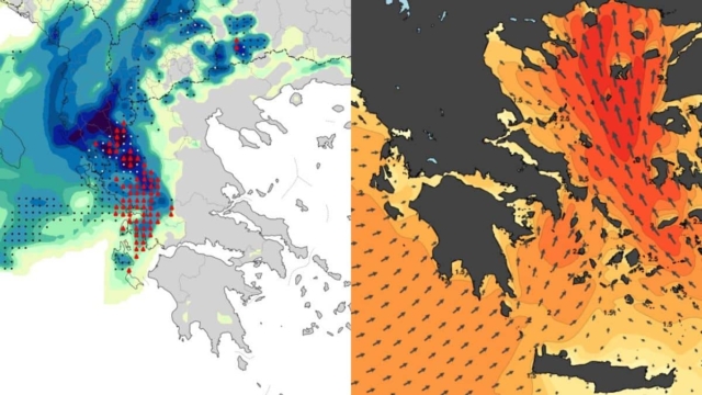 «Κεραυνοί» τα νεότερα στοιχεία του Meteo: Χαλάζι μεγάλου μεγέθους απόψε (3/11) και το Σάββατο – Κύματα 4 μέτρων στο Βόρειο Αιγαίο!
