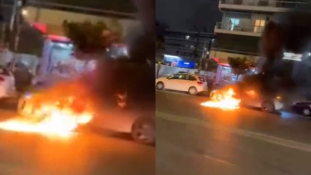 Συγκλονιστικό βίντεο! Αυτοκίνητο έπιασε φωτιά στην Λεωφόρο Βεΐκου (video)