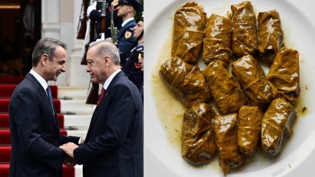 Ντολμαδάκια περιλαμβάνει το μενού στο γεύμα Μητσοτάκη-Ερντογάν