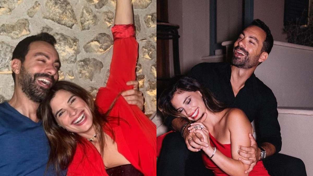 Τεράστιο με λευκές μπάκες και κόκκινα λουλούδια – Μαγευτικό το χριστουγεννιάτικο δέντρο του Σάκη Τανιμανίδη και της Χριστίνας Μπόμπα