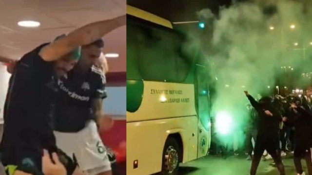 Παναθηναϊκός: Οι τρελοί πανηγυρισμοί στα αποδυτήρια του «Γ.Καραϊσκάκης» και η θερμή υποδοχή στο κέντρο της Αθήνας (videos)
