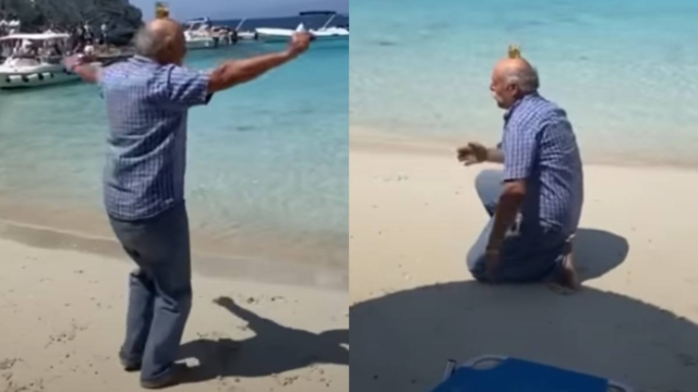 «Μερακλίδικο» ζεϊμπέκικο παππού σε παραλία στους Αντίπαξους άφησε ντόπιους και ξένους με το στόμα ανοιχτό! (video)