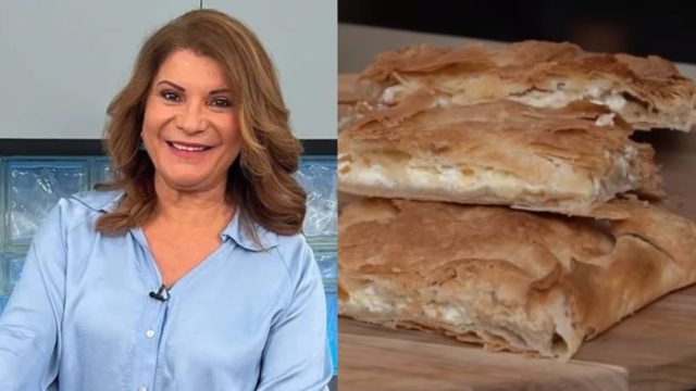 Μαμαδίστικη τυρόπιτα από την Αργυρώ Μπαρμπαρίγου με φέτα και ανθότυρο έτοιμη σε 10′