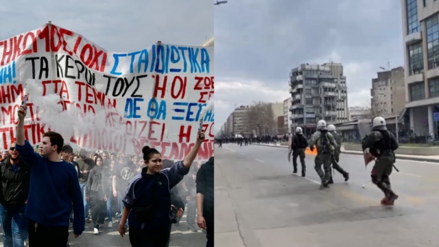 Τραγωδία στα Τέμπη: «Πεδίο μάχης» το κέντρο της Θεσσαλονίκης – «Βροχή» τα χημικά στη πορεία διαμαρτυρίας (video)