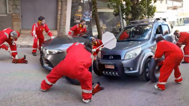 Έχουμε… νικητή στο Αίγιο: Καρναβαλιστές ντύθηκαν μηχανικοί Ferrari και έκαναν pit-stop σε αυτοκίνητα στον δρόμο (video)