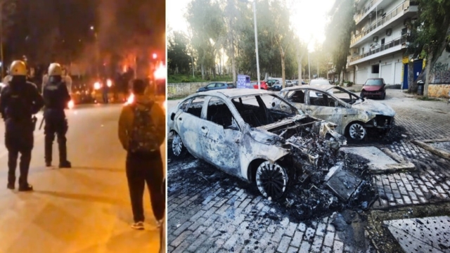 Επεισόδια στου Ζωγράφου: Κουκουλοφόροι πέταξαν μολότοφ σε αστυνομικούς στην Πανεπιστημιούπολη – Έκαψαν οχήματα (video)