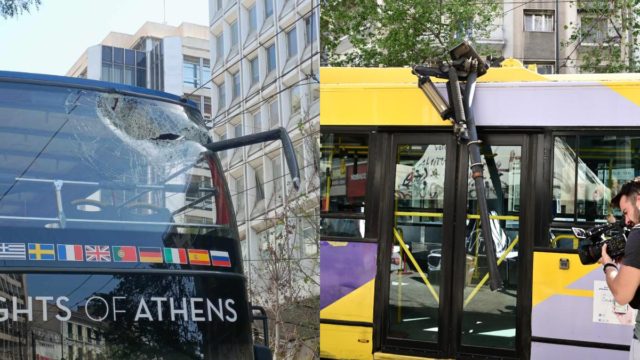 Πανεπιστημίου: Έτσι έγινε το ατύχημα με το τρόλεϊ – Σοκάρει η εικόνα του πεσμένου καλωδίου και το σπασμένο τζάμι του τουριστικού λεωφορείου (photos)