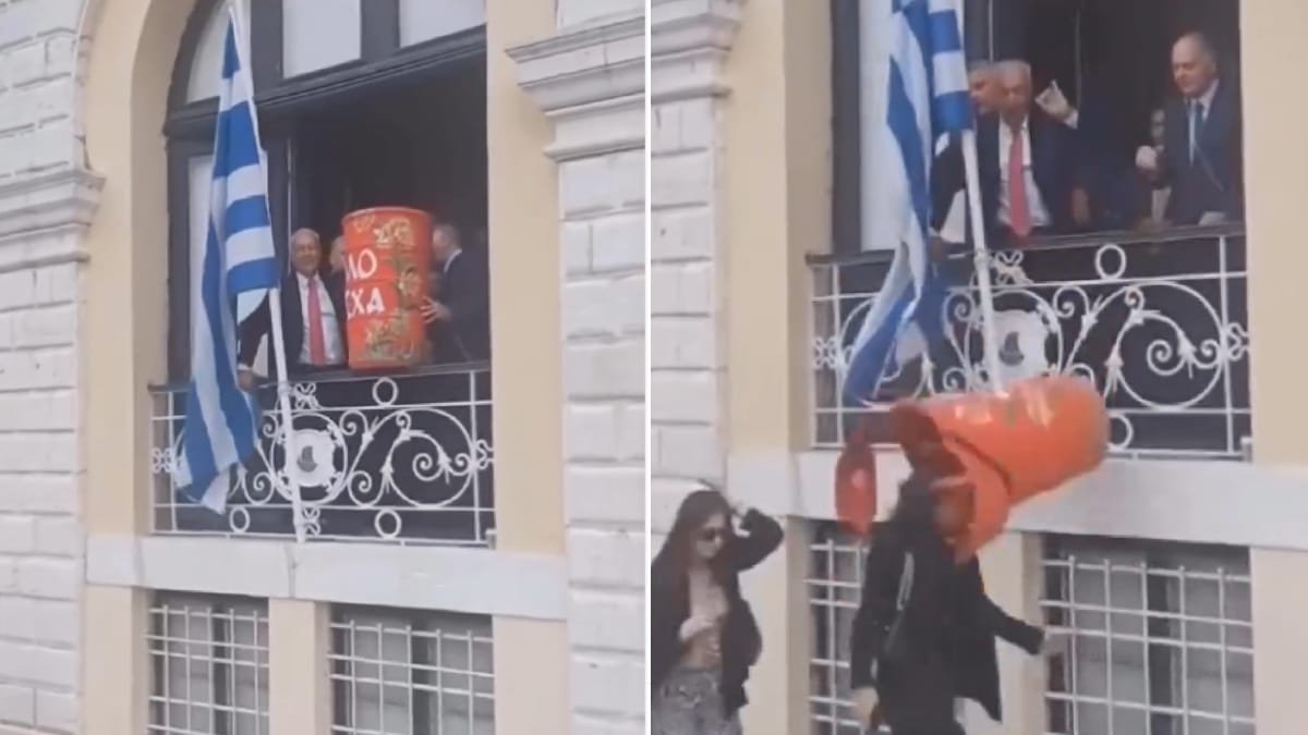 Σκηνικό από ταινία στην Κέρκυρα: Μπότης από το δημαρχείο έπεσε στο κεφάλι περαστικής – Το διακωμώδησαν (video)