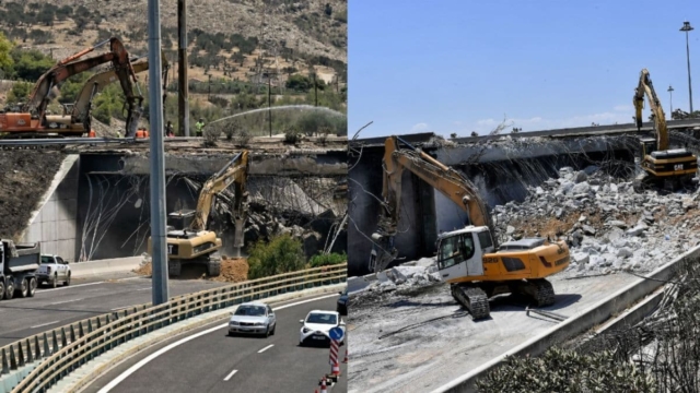 Ισθμός: Ολοκληρώθηκε η κατεδάφιση της γέφυρας – Δίνονται στην κυκλοφορία μία λωρίδα και η ΛΕΑ (video)