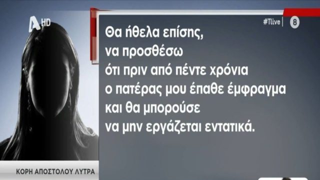 Στη φόρα η κατάθεση της κόρης του Απόστολου Λύτρα: «Δεν ήταν απλά μητριά η Σοφία – Έχουμε περάσει μαζί…» (video)