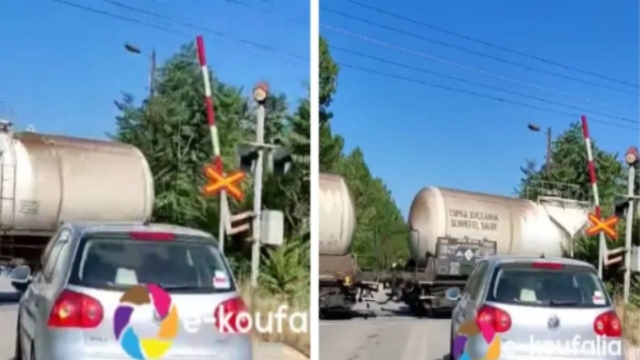Παραλίγο τραγωδία στη Θεσσαλονίκη: Τρένο πέρασε μπροστά από αυτοκίνητα με ανεβασμένες τις μπάρες της διάβασης (video)