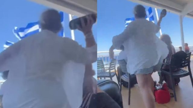Απίστευτο σκηνικό σε πλοίο της γραμμής: Έξαλλη γυναίκα πετά στη θάλασσα ηχείο ζευγαριού που άκουγε μουσική (video)