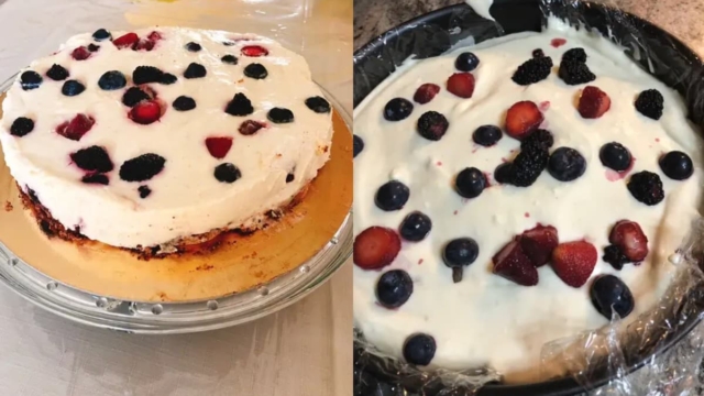 Άπαιχτο γλυκό ψυγείου με cheesecake με μούρα και σοκολάτα χωρίς ψήσιμο