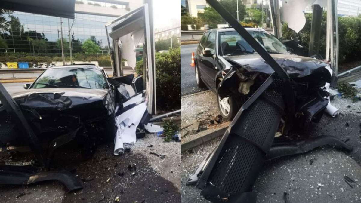 Σφοδρό τροχαίο στην Κηφισίας: ΙΧ «καρφώθηκε» σε στάση λεωφορείου!