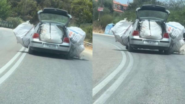 Απίστευτο: Τύπος έχει φορτώσει το ΙΧ με σακούλες με μπάζα και προκαλεί… κυκλοφοριακό εφιάλτη! (video)