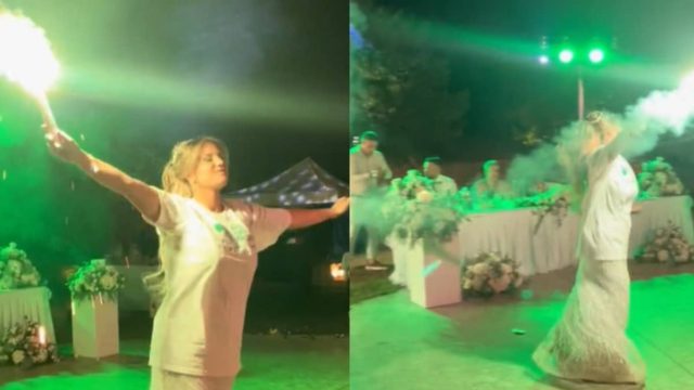Βαμμένη στα «πράσινα» η νύφη: Έκανε είσοδο με καπνογόνα και τον ύμνο του Παναθηναϊκού (video)