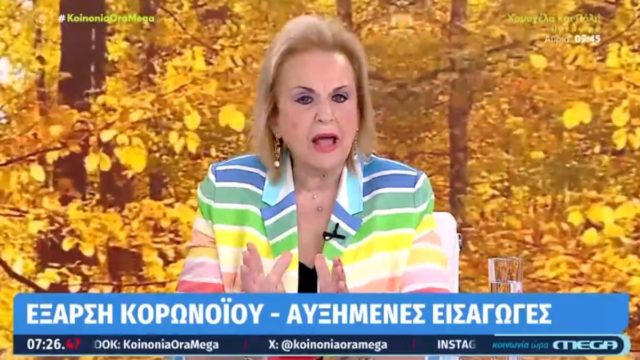 Συναγερμός για τον κορωνοϊό από τη Ματίνα Παγώνη: «Μόλις μπούμε σε εσωτερικούς χώρους θα ξεκινήσει η έξαρση» (video)