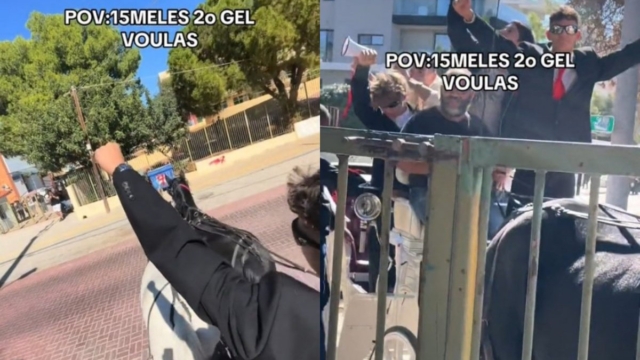 Θεαματική είσοδος: Μαθητής – υποψήφιος 15μελούς πήγε στο σχολείο με… άμαξα που σέρνουν άλογα (video)