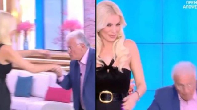 Φίλησε το χέρι της Κατερίνας Καινούργιου και έπεσε… ξερός: Επική τούμπα του Παναγιώτη Ψωμιάδη στο πλατό του Alpha! (video)