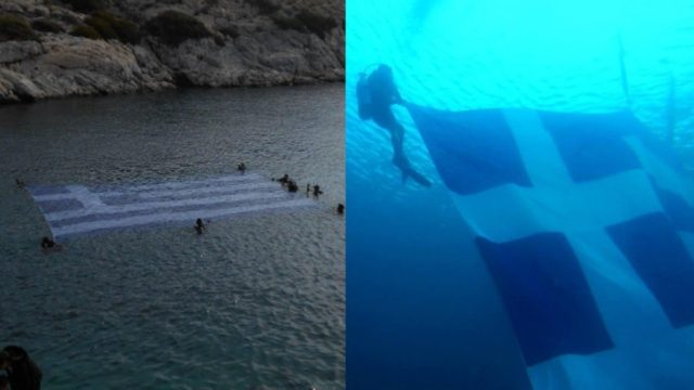 Απίστευτες εικόνες: Η γιγάντια ελληνική σημαία 84 τ.μ. στον βυθό της Βουλιαγμένης