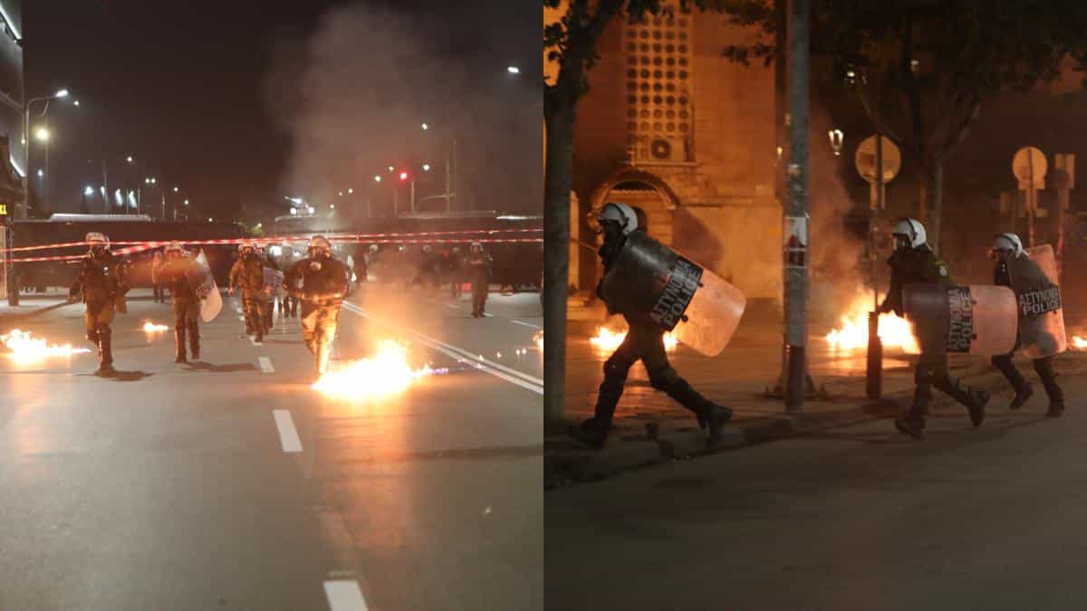 Θεσσαλονίκη: Βροχή από μολότοφ και σοβαρά επεισόδια στην πορεία για το Πολυτεχνείο – Έκαψαν σημαίες των ΗΠΑ και του Ισραήλ (video)