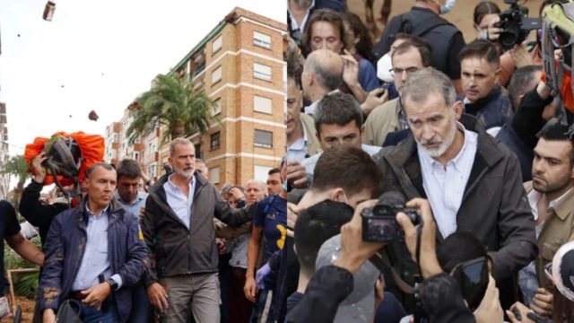 «Δολοφόνοι!»: Οργή λαού για Φελίπε, Λετίθια και Σάντσεθ, τους πέταξαν αντικείμενα και λάσπη στη Βαλένθια (video)