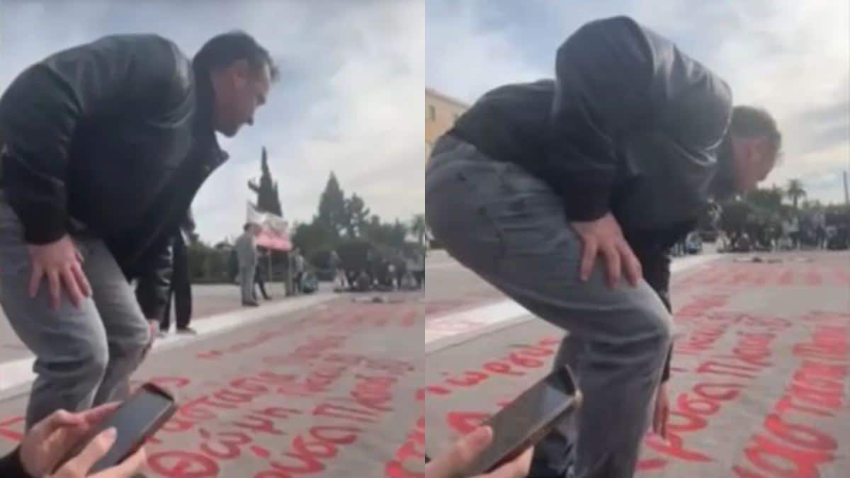 Συγκινεί ο Νίκος Πλακιάς: Η στιγμή που γονατίζει και φιλάει τα ονόματα των κοριτσιών του που «χάθηκαν» στα Τέμπη (video)
