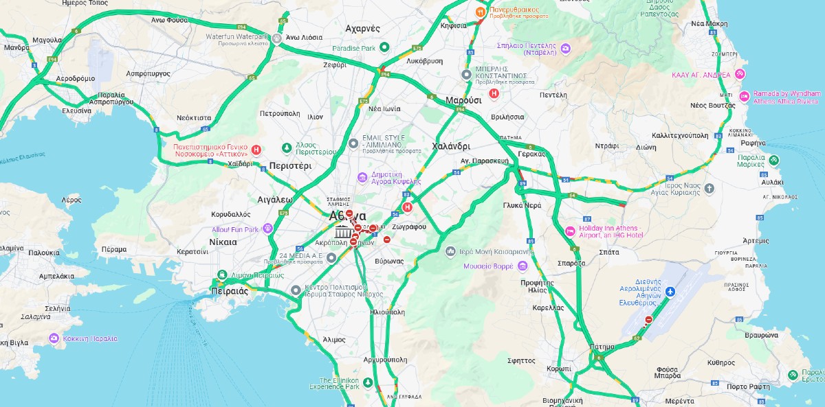 Η κίνηση στους δρόμους της Αττικής